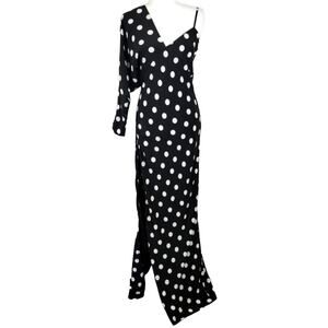 AO Michelle Mason Black White Polk Dot High Maxi Dress NWT Size 0 Asymmetrical